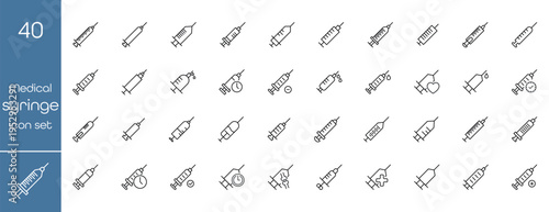 Medical syringe icon set in line style on dark background. Collection of injection symbols for healthcare, vaccine, medicine and hospital use. Simple outline illustration for web and app design.