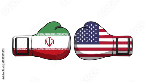 Iran vs USA Boxing Gloves Political Rivalry Vector Illustration