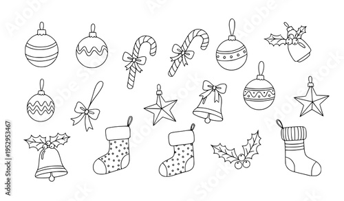 Hand-Drawn Christmas Decoration Doodle Elements Vector Clip Art on White Background