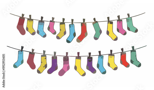 Cute Hand-Drawn Socks on Clothesline Outline Vector Illustration for Kids and Home Graphics
