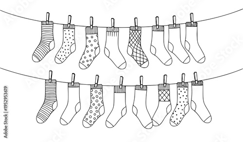 Hand-Drawn Socks Clothesline Outline Vector for Home and Lifestyle Illustrations