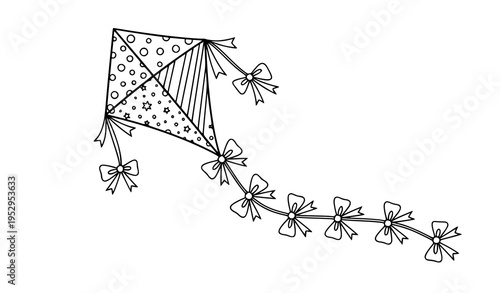 Black and White Kite Vector Illustration with Decorative Bows for Creative Design