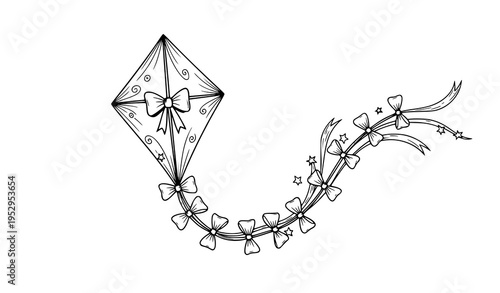 Hand-Drawn Kite with Bows Vector Illustration for Children and Party Designs