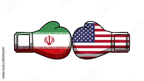 Iran vs USA Boxing Gloves Political Rivalry Vector Illustration