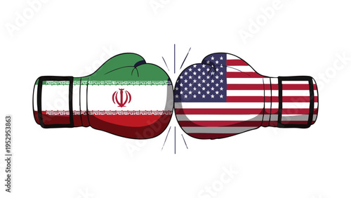 Iran vs USA Boxing Gloves Political Rivalry Vector Illustration