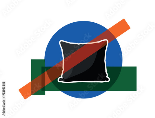 Black and white soft cushion centered in composition with visible fabric texture, oversized cobalt blue circular backdrop echoing its rounded shape, bold burnt