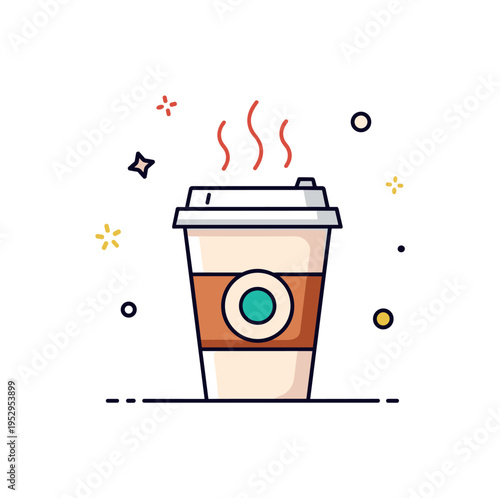 Takeaway espresso cup with a minimal lid and small heat lines rising above, symbolizing fast paced city life and energy on the go. The compact editorial scene