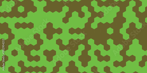 Digital camouflage pattern with bright green and brown colors