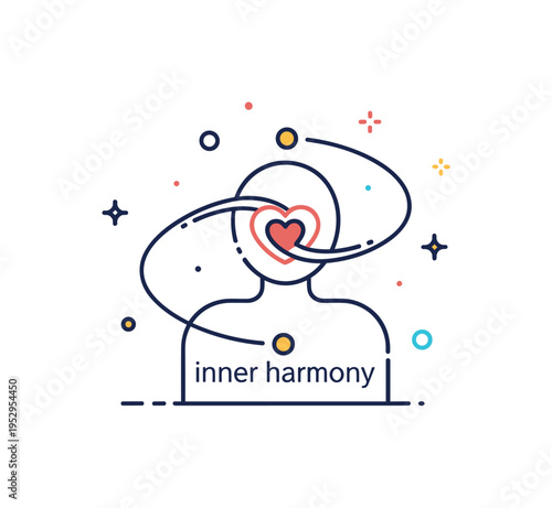 Inner harmony wellness badge featuring a centered human outline encircled by a smooth continuous loop connecting head and heart areas, symbolizing integrated
