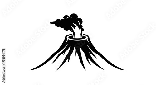 Minimalist Volcano Eruption Vector Icon with Smoke and Ash Silhouette
