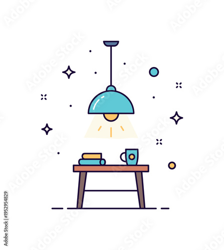 Home decor on a budget lighting upgrade idea represented by a simple pendant lamp above a small table with a subtle glow effect, expressing impactful yet