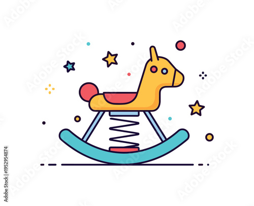 Spring rider playground icon featuring a small animal shaped rocker with curved base and playful star accents, symbolizing imagination and safe motion. The