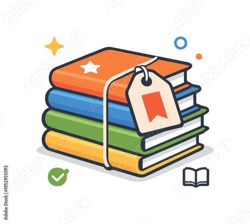 Bookmark management visuals illustrated by a stack of neatly layered bookmarks tied together with a simple tag, conveying structure, categorization, and saved