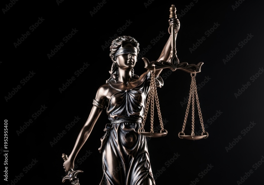 Fototapeta premium A bronze statue of lady justice holding scales and sword