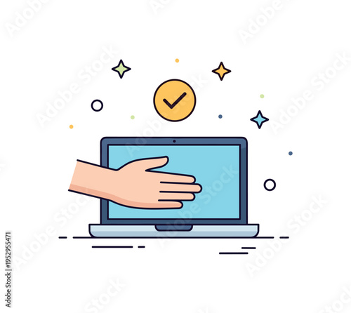 Closing a work project moment illustrated by a laptop being gently closed with a small checkmark icon above, symbolizing completion and transition to the next