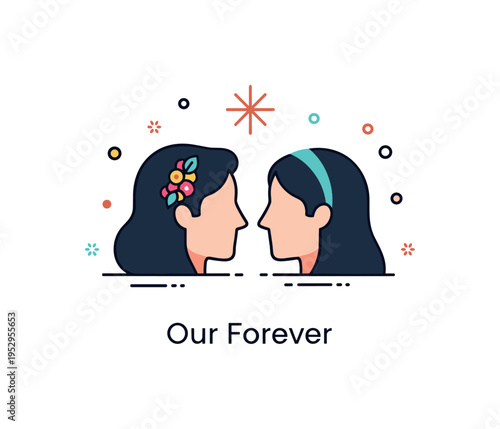 Wedding vows intimate couple silhouette concept with two minimal profiles facing each other beneath a small decorative star accent, conveying connection and