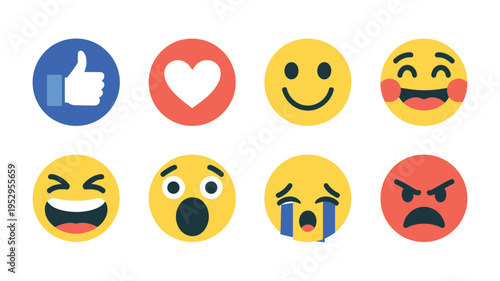 Fotografi social media emoji collection, reaction emoticons set, flat style face icons, ha