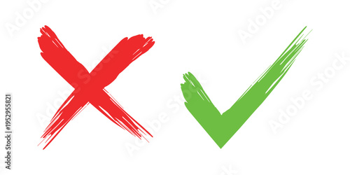 Check mark and cross symbol in red and green colors