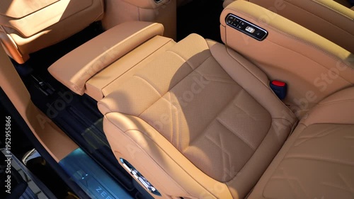 Spacious Brown Leather Interior in a Car with Massage