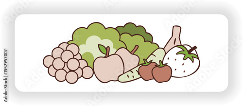 Fresh Fruits and Vegetables Cartoon Illustration Set