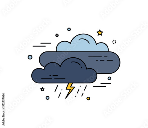 Thunderstorm photography inspiration theme showing layered dark clouds with subtle rain line accents and small lightning detail, conveying tension and natural