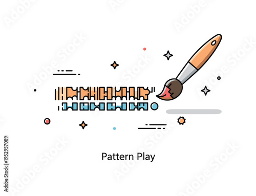 Painting brush decorative pattern idea illustrated by a brush creating small repetitive shapes in a neat row, expressing design, rhythm, and creative planning.