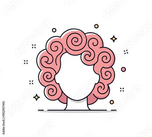 Natural curls beauty movement illustrated by a rounded hairstyle silhouette with soft spiral shapes, expressing texture celebration and individuality. The