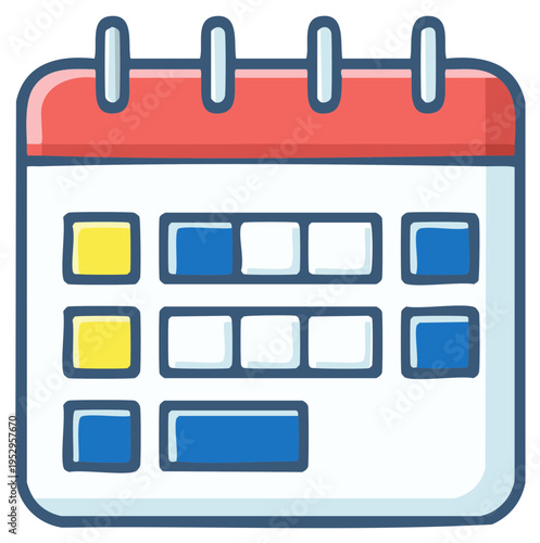 Calendar Icon Design Representing Schedule Organization, Planning and Important Dates. Yellow and Blue Color Illustration.