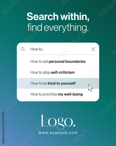 Search Suggestion Ad Concept Template for AI app promo, search bar UI, banner, social media post Ad Creative