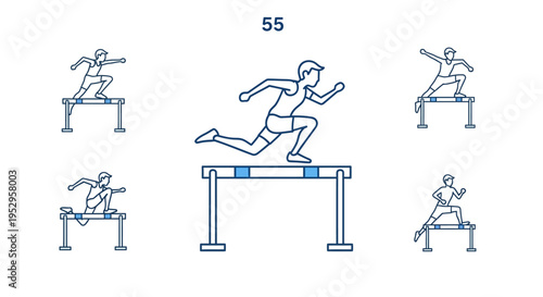 Man jumping over hurdle running fast.
