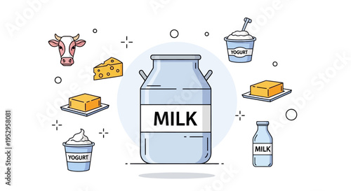 Milk Bottle and Dairy Products.