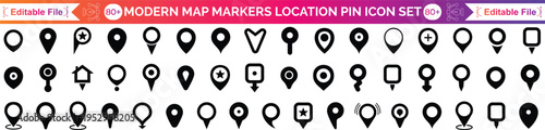 Location pin icon set map pointer gaps navigation marker distance route business address destination indicator pinpoint button vector icons collection set.