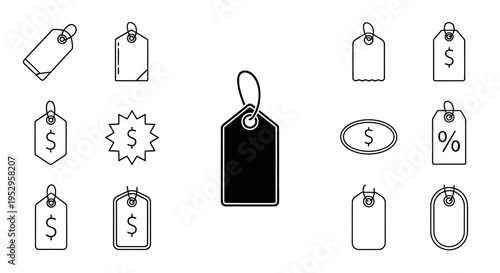 Collection of price tags and labels.