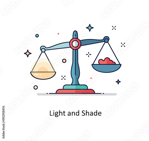Shadows and light balance scale metaphor featuring a simple scale where one side glows softly and the other rests in shade, symbolizing equilibrium, fairness,