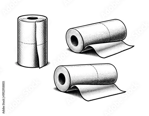 Paper towel roll ? perforated paper towel roll with clearly defined tear lines and consistent sheet spacing depicted as a single object. Black and white dot