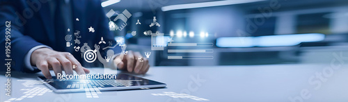 Cuadro en lienzo Data analyst holding recommendation engine display