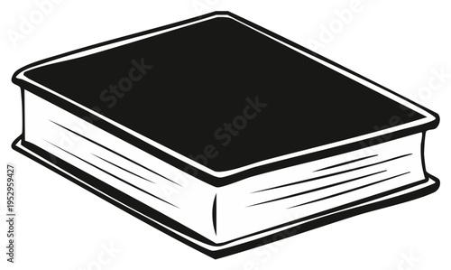 Closed Black Book Illustration with Thick Pages and Bold Outline