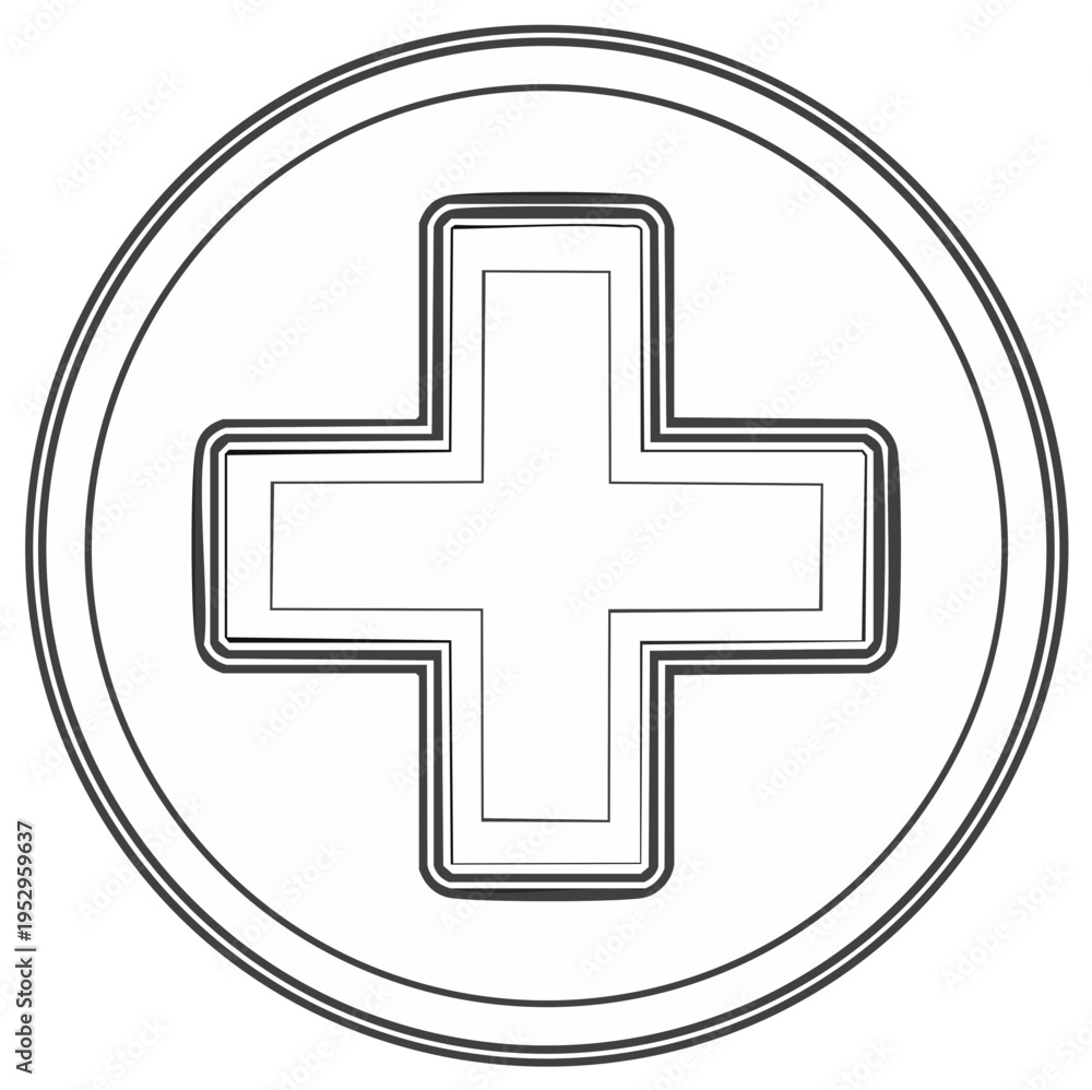Fototapeta premium Outlined Medical Cross Icon in Circle Symbol for Healthcare or First Aid