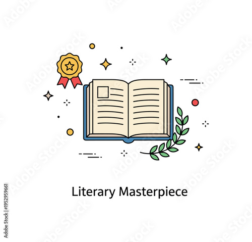 Classic literature intellectual pursuit concept showing a single open book paired with a subtle laurel wreath accent, symbolizing recognition, scholarship, and