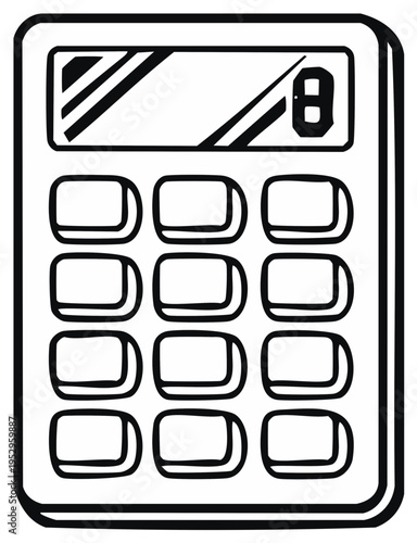 Simplified Black and White Calculator Illustration for Financial Tasks and Calculations with Number Displayed
