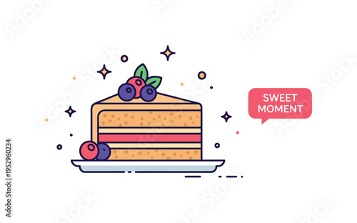Gourmet dessert creation showcasing a layered cake slice with berry garnish and light decorative sparkles that suggest indulgence and pastry craftsmanship. A