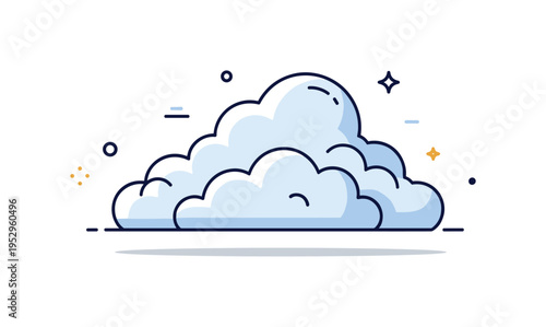 Cumulus cloud cluster illustrated as rounded fluffy masses with soft shadow beneath, conveying fair weather and peaceful daytime conditions. A friendly