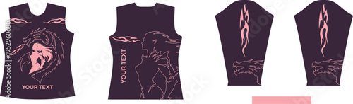 Women BJJ Rash Guard Design Template with Dragon Graphic – Brazilian Jiu Jitsu MMA Fightwear Artwork for Martial Arts Gym Apparel and Sublimation Clothing