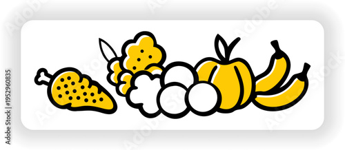 Fresh Fruits and Vegetables Cartoon Illustration Set