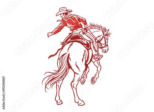 Cowboy riding horse vintage artwork for tshirt. Rodeo artwork for apparel stickers. Wild west vector design. Rodeo club. Cowboy graphic print.