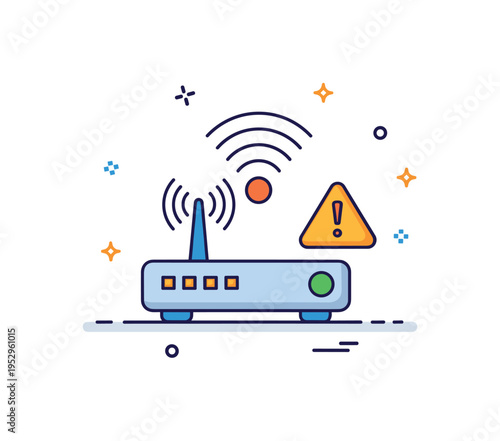 Wireless connection troubleshooting concept featuring a router icon with subtle warning sign and signal waves, symbolizing problem solving and