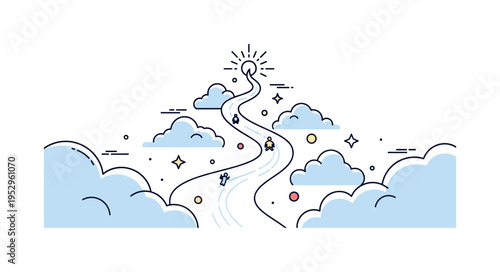 Path of light in the heavens featuring a glowing trail weaving through clouds toward a bright focal point, conveying destiny, guidance, and spiritual journey.