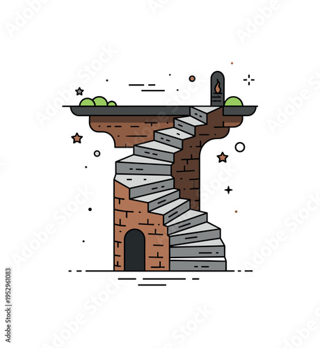 Ancient dungeon staircase concept illustrated by a spiral stone stair descending into shadow, symbolizing mystery and layered underground structure. A concise