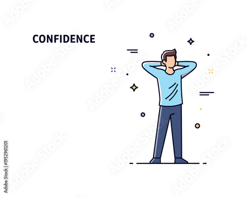 Confidence self assured posture illustrated by a person standing tall with shoulders relaxed and head held high, expressing inner strength and clarity. A