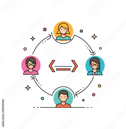Empower your team diversity and inclusion message illustrated by varied simplified silhouettes connected by a single continuous line forming a